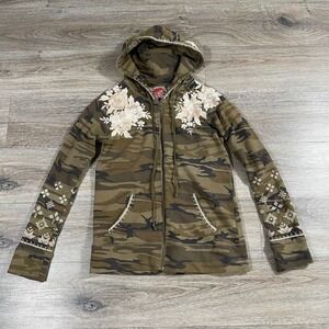 Johnny Was Women's Jacket Full Zip Camo Embroidered Cottagecore XS Brown‎